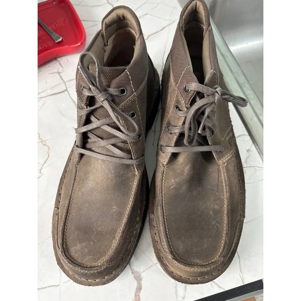 Clarks Mens 86233 Brown Leather Chukka Boots Moc Toe Lace Up Ankle 9.5M